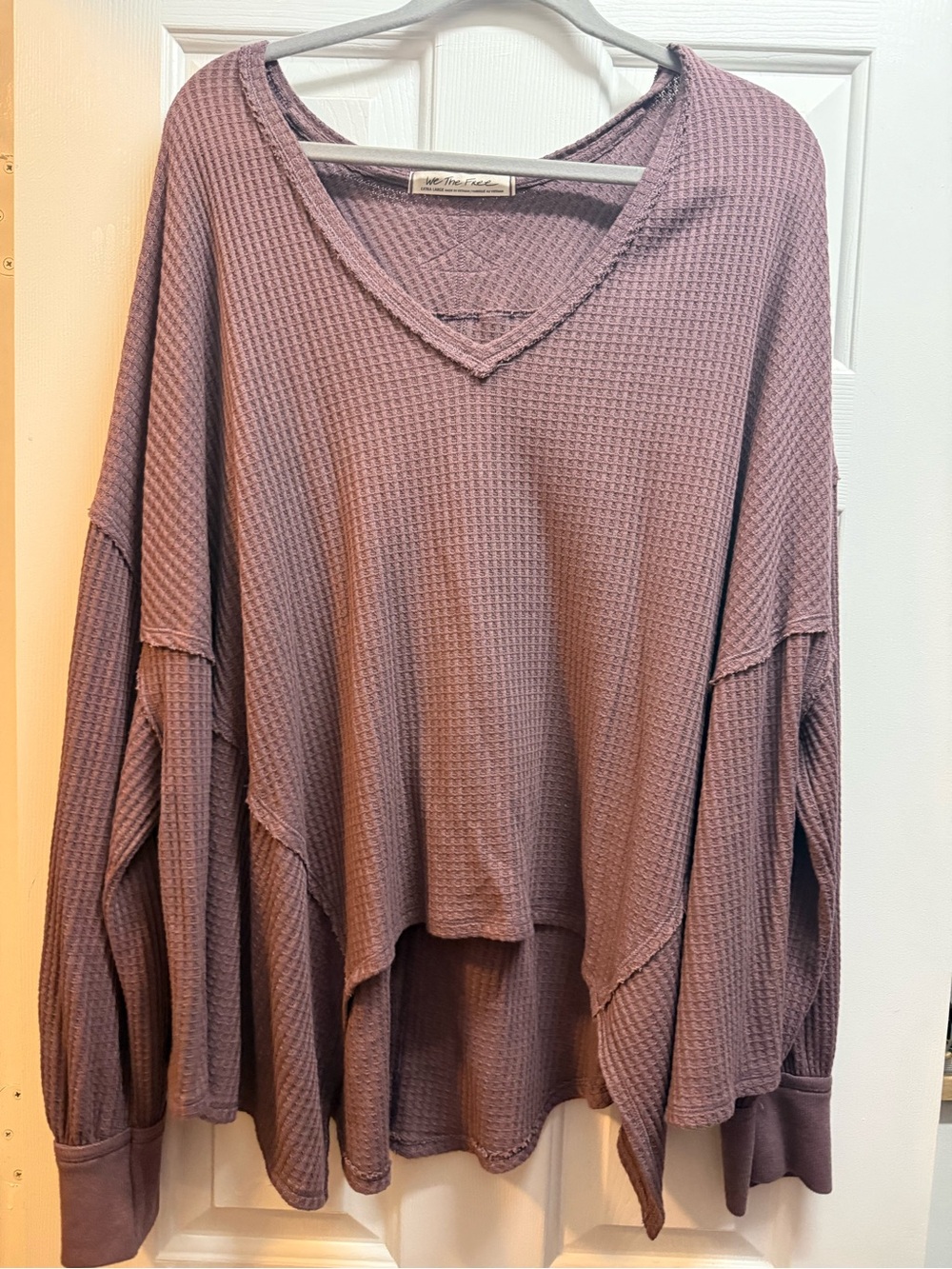 We The Free Waffle Knit V-Neck Top in Mauve Plum